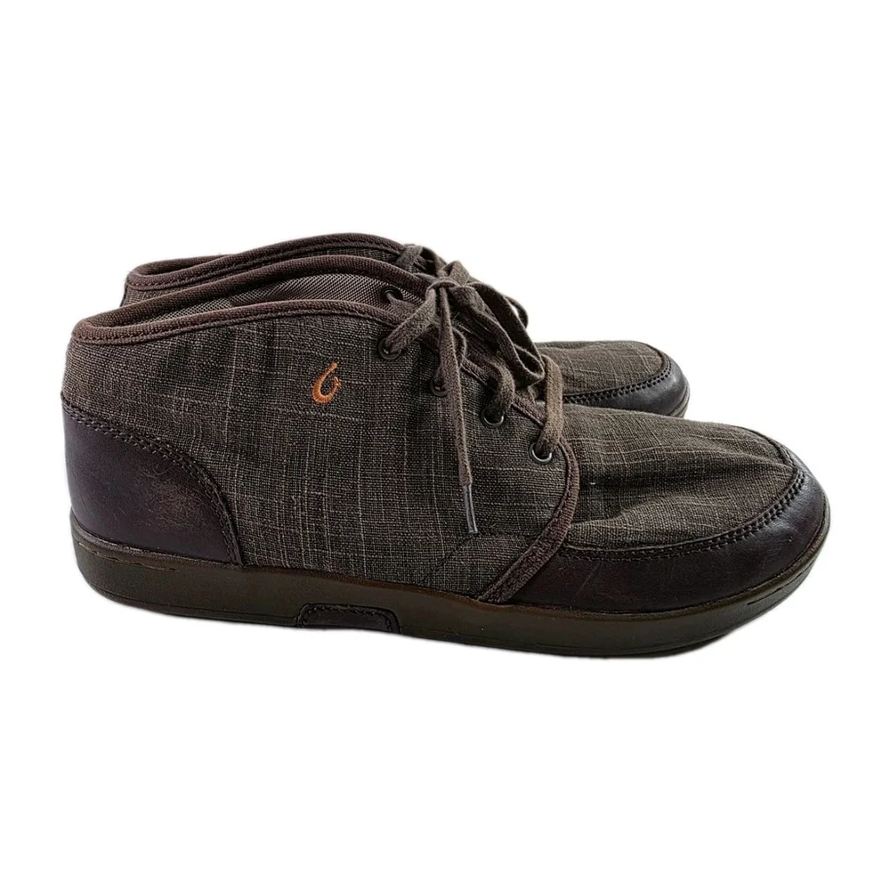 Olukai Nana Hele Ankle Boots Brown Canvas/Leather Men's Size 10
